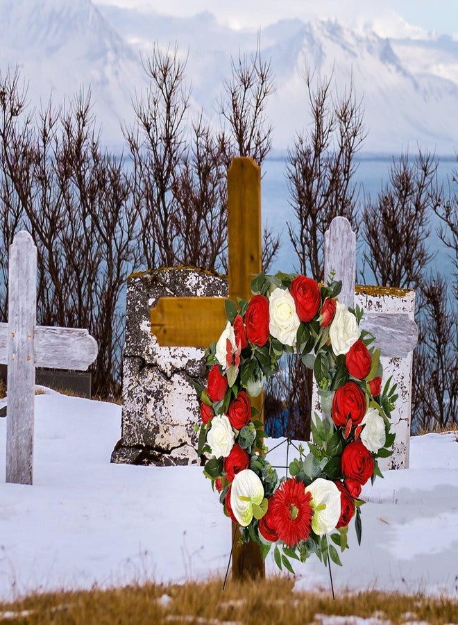 HENOMO Cemetery Wreaths Decoration - Headstone Wreaths with Rose Camellia Daisy for Graves on 30 inch Tall Easel Stand, Spring Wreath for Front Door Decoration - Image 5
