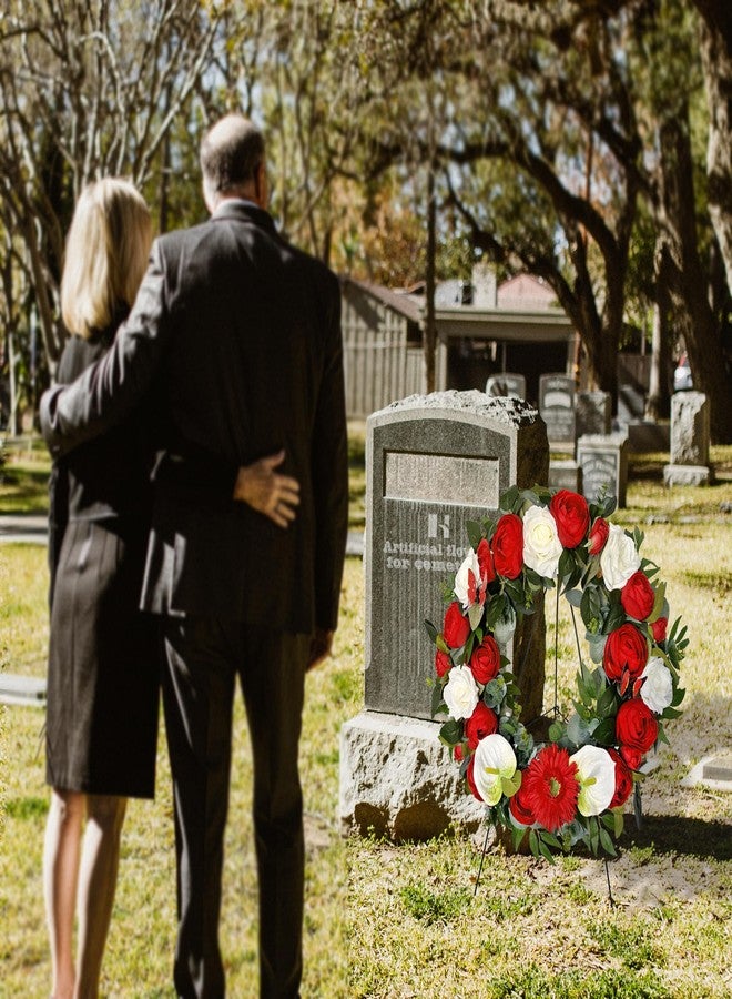 HENOMO Cemetery Wreaths Decoration - Headstone Wreaths with Rose Camellia Daisy for Graves on 30 inch Tall Easel Stand, Spring Wreath for Front Door Decoration - Image 2