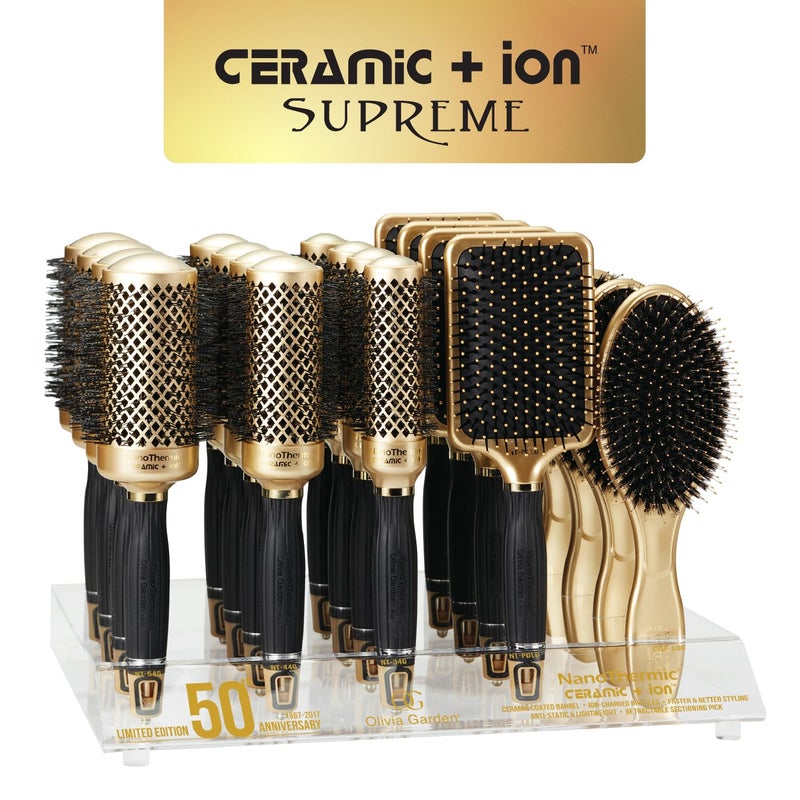 Olivia Garden Ceramic + Ion Supreme Styler Cushion Paddle Brush - Boar & Ionic for Shine, Frizz Control & Smoother Hair - Boar and Ionic Bristles - Gold - Image 4