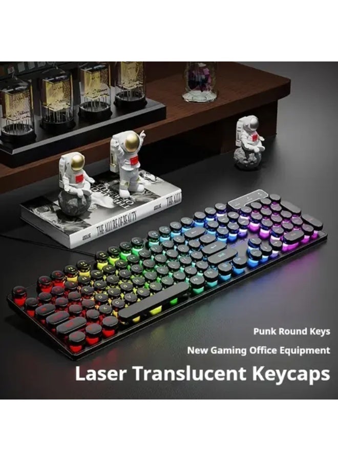 Eweadn Wired Gaming Keyboard, Round Keycaps Ergonomic Design, RGB Backlight   Wired Switches for Windows PC (Black, 104 Key) - Image 2