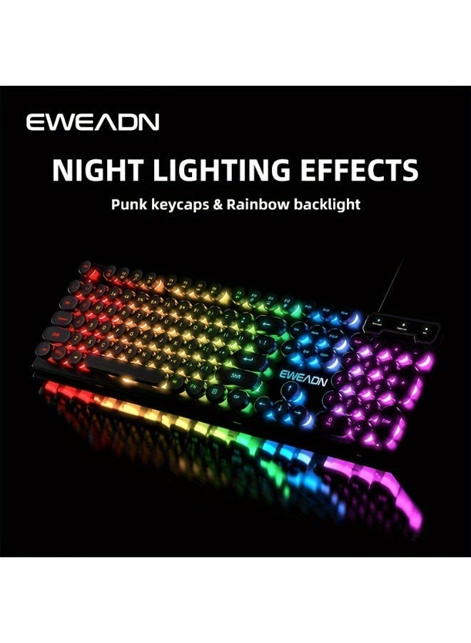 Eweadn Wired Gaming Keyboard, Round Keycaps Ergonomic Design, RGB Backlight   Wired Switches for Windows PC (Black, 104 Key) - Image 3