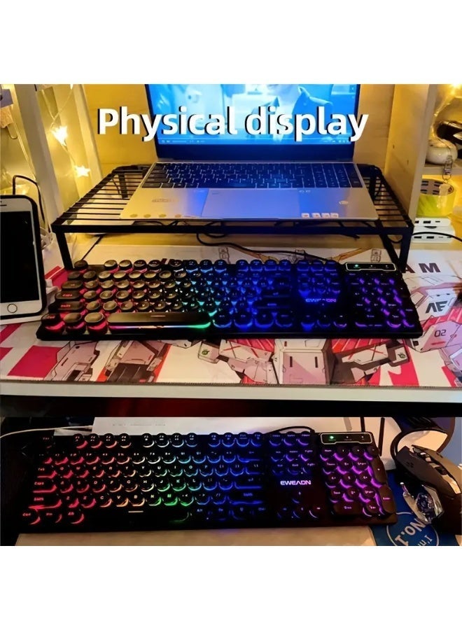 Eweadn Wired Gaming Keyboard, Round Keycaps Ergonomic Design, RGB Backlight   Wired Switches for Windows PC (Black, 104 Key) - Image 5