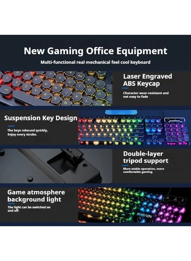 Eweadn Wired Gaming Keyboard, Round Keycaps Ergonomic Design, RGB Backlight   Wired Switches for Windows PC (Black, 104 Key) - Image 4
