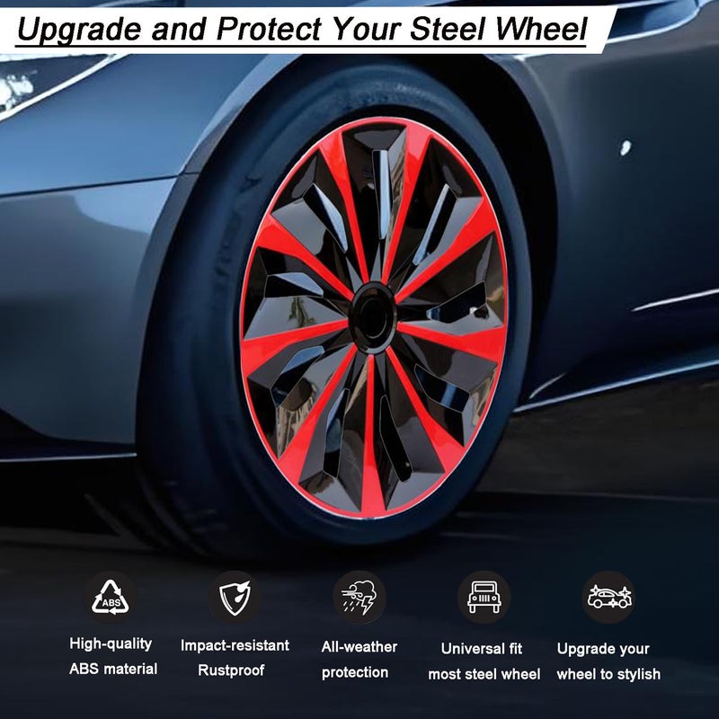Aiqiying Hubcap Wheel Cover Replacement R15 Hub Caps Universal-Fit Steel Wheel Rim Cover ABS Material Exterior Accessories for Car Truck SUV -Set of 4ï¼ˆ15-inchï¼ŒRed-Blackï¼‰ - Image 4