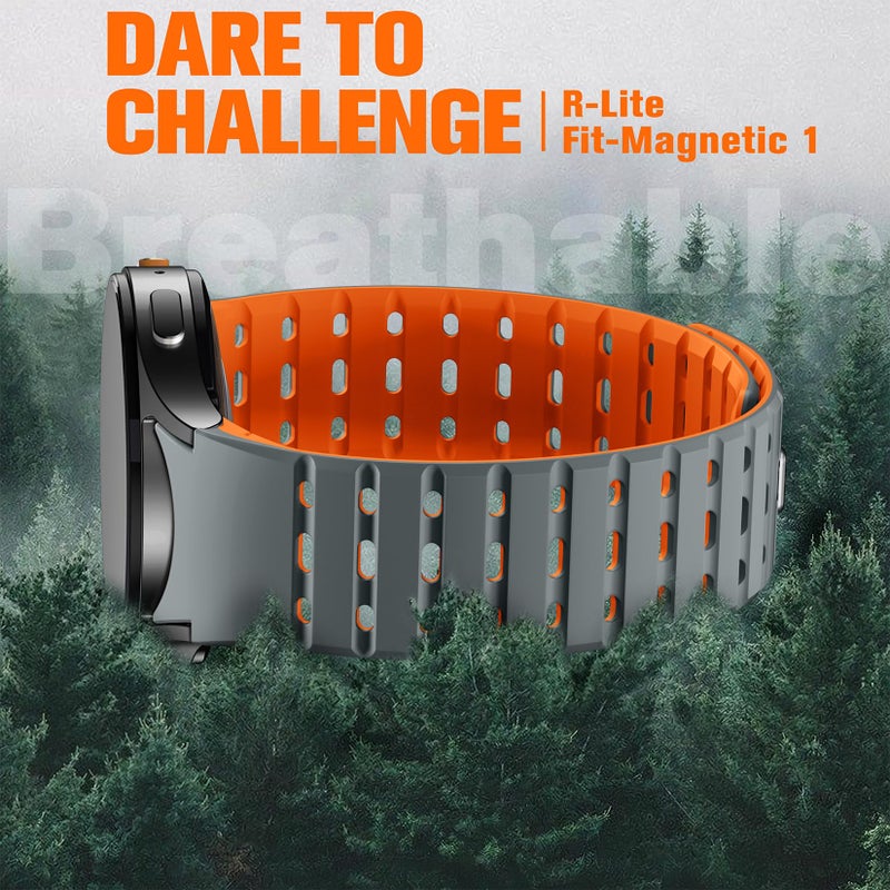 Bandletic Magnetic Silicone Band Compatible with Samsung Galaxy Watch 7 6 5 4 FE 40mm 44mm/for Galaxy Watch 6 4 Classic 43mm 47mm 42mm 46mm/Watch 5 Pro 45mm, 20mm No Gap Sport Strap, Gray/Orange - Image 2