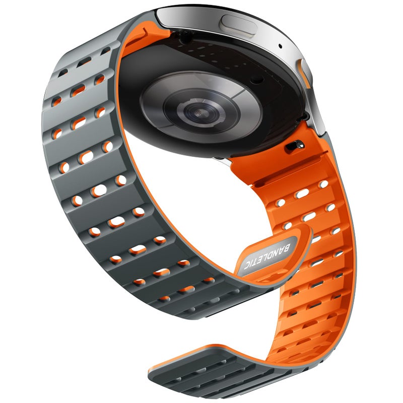 Bandletic Magnetic Silicone Band Compatible with Samsung Galaxy Watch 7 6 5 4 FE 40mm 44mm/for Galaxy Watch 6 4 Classic 43mm 47mm 42mm 46mm/Watch 5 Pro 45mm, 20mm No Gap Sport Strap, Gray/Orange - Image 1