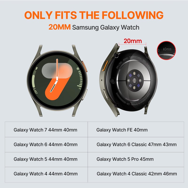 Bandletic Magnetic Silicone Band Compatible with Samsung Galaxy Watch 7 6 5 4 FE 40mm 44mm/for Galaxy Watch 6 4 Classic 43mm 47mm 42mm 46mm/Watch 5 Pro 45mm, 20mm No Gap Sport Strap, Gray/Orange - Image 5