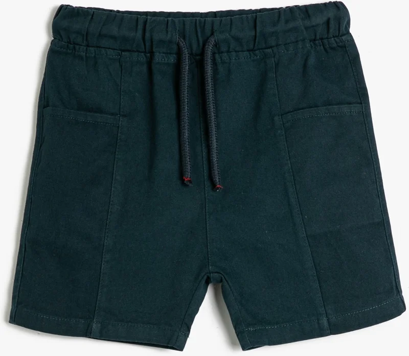 KOTON Cotton Shorts Tie Waist Elastic Print Detailed Pocket Cotton