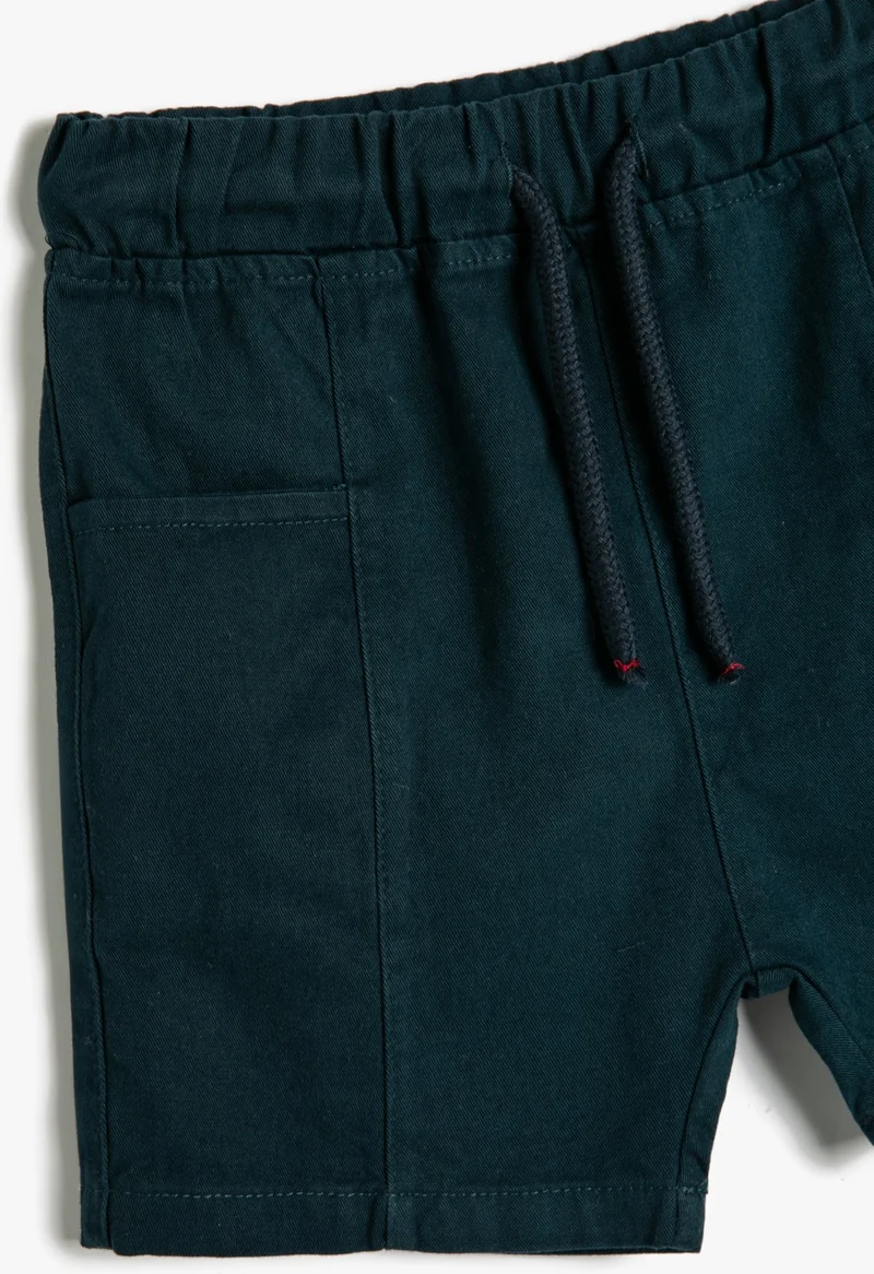 KOTON Cotton Shorts Tie Waist Elastic Print Detailed Pocket Cotton