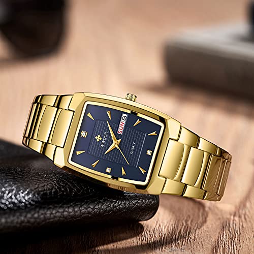 WWOOR Square Watches for Men,Gold Stainless Steel Analog Quartz Business Chronograph Mens Watches with Auto Date - Image 3