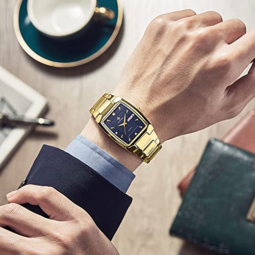 WWOOR Square Watches for Men,Gold Stainless Steel Analog Quartz Business Chronograph Mens Watches with Auto Date - Image 2