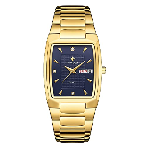 WWOOR Square Watches for Men,Gold Stainless Steel Analog Quartz Business Chronograph Mens Watches with Auto Date - Image 1