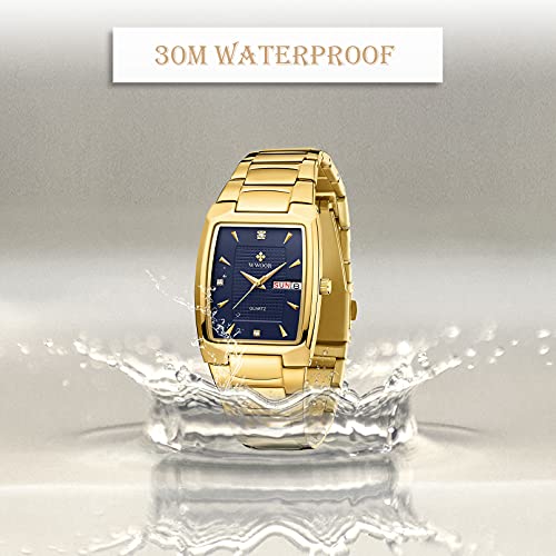 WWOOR Square Watches for Men,Gold Stainless Steel Analog Quartz Business Chronograph Mens Watches with Auto Date - Image 5