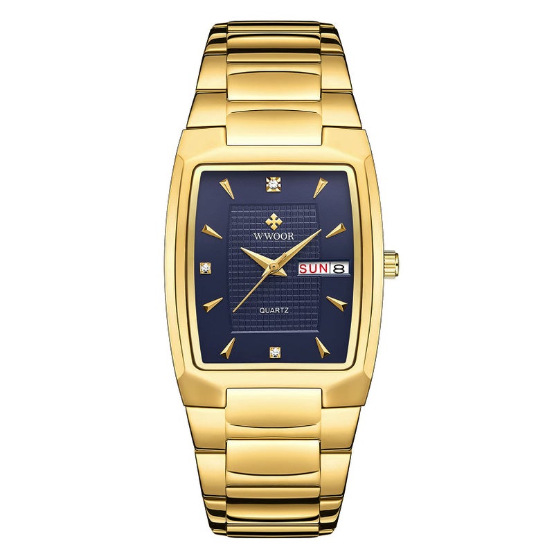 WWOOR Square Watches for Men,Gold Stainless Steel Analog Quartz Business Chronograph Mens Watches with Auto Date - Image 4