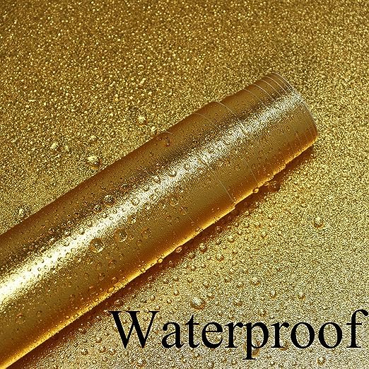 SIA VENDORS Kitchen Oil Proof Sticker Wallpaper Backsplash Aluminum foil Oil self-Adhesive Paper Waterproof Heat Resistant Drawer Sticker (12 X 48 Inch, Solid Gold) - Image 3