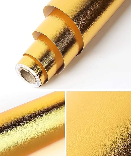 SIA VENDORS Kitchen Oil Proof Sticker Wallpaper Backsplash Aluminum foil Oil self-Adhesive Paper Waterproof Heat Resistant Drawer Sticker (12 X 48 Inch, Solid Gold) - Image 2