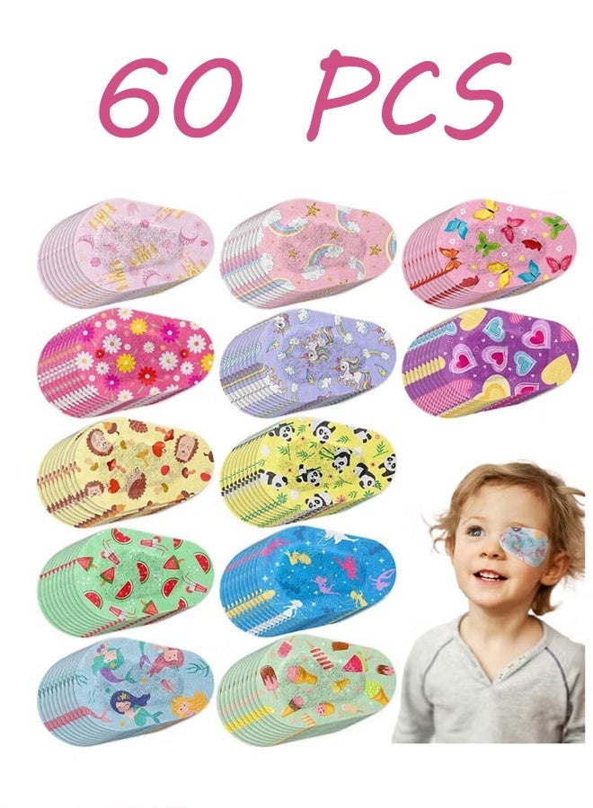 سي جي اس واي جيه رقعة لاصقة للعين، 60 قطعة، رقع للأطفال والبنات، رقع كبيرة من القماش، قابلة للتنفس، تصاميم لطيفة وممتعة، ضمادات قطنية لحجب الضوء، 12 نمطًا - Image 1