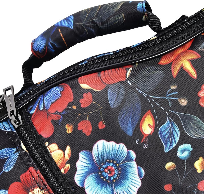 CLOUDMUSIC Ukulele Case Gig Bag Padded Backpack For Soprano 21" Inch(Soprano, Colourful Flowers In Black) - Image 2