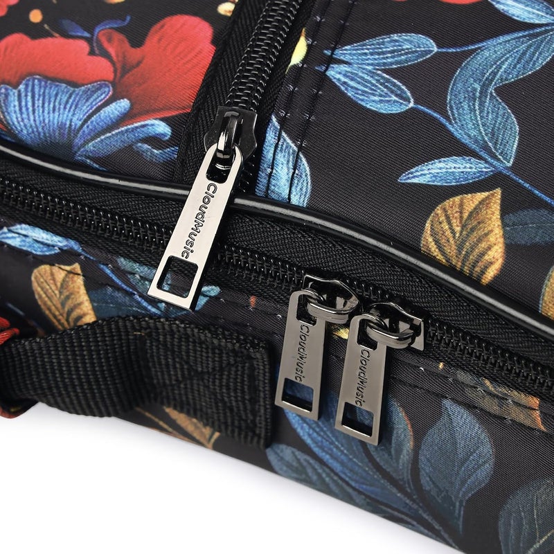 CLOUDMUSIC Ukulele Case Gig Bag Padded Backpack For Soprano 21" Inch(Soprano, Colourful Flowers In Black) - Image 1