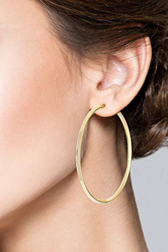 Miabella 18K Gold Plated 925 Sterling Silver 2.5mm High Polished Knife Edge Hoop Earrings for Women Made in Italy (50mm) - Image 2