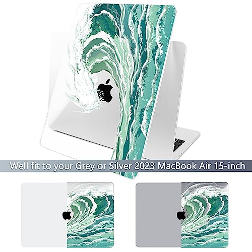 Batianda Premium Case for New MacBook Air 15 inch M5 Chip 2026 M4 2025 M3 2024 M2 2022 Model, Ultra Slim 1.2mm Glossy Protective Plastic Hardshell & Keyboard Cover & Screen Protector, Waves - Image 2
