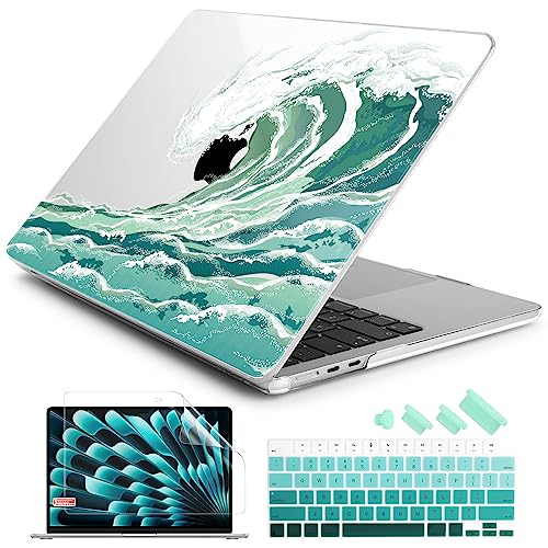 Batianda Premium Case for New MacBook Air 15 inch M5 Chip 2026 M4 2025 M3 2024 M2 2022 Model, Ultra Slim 1.2mm Glossy Protective Plastic Hardshell & Keyboard Cover & Screen Protector, Waves - Image 1