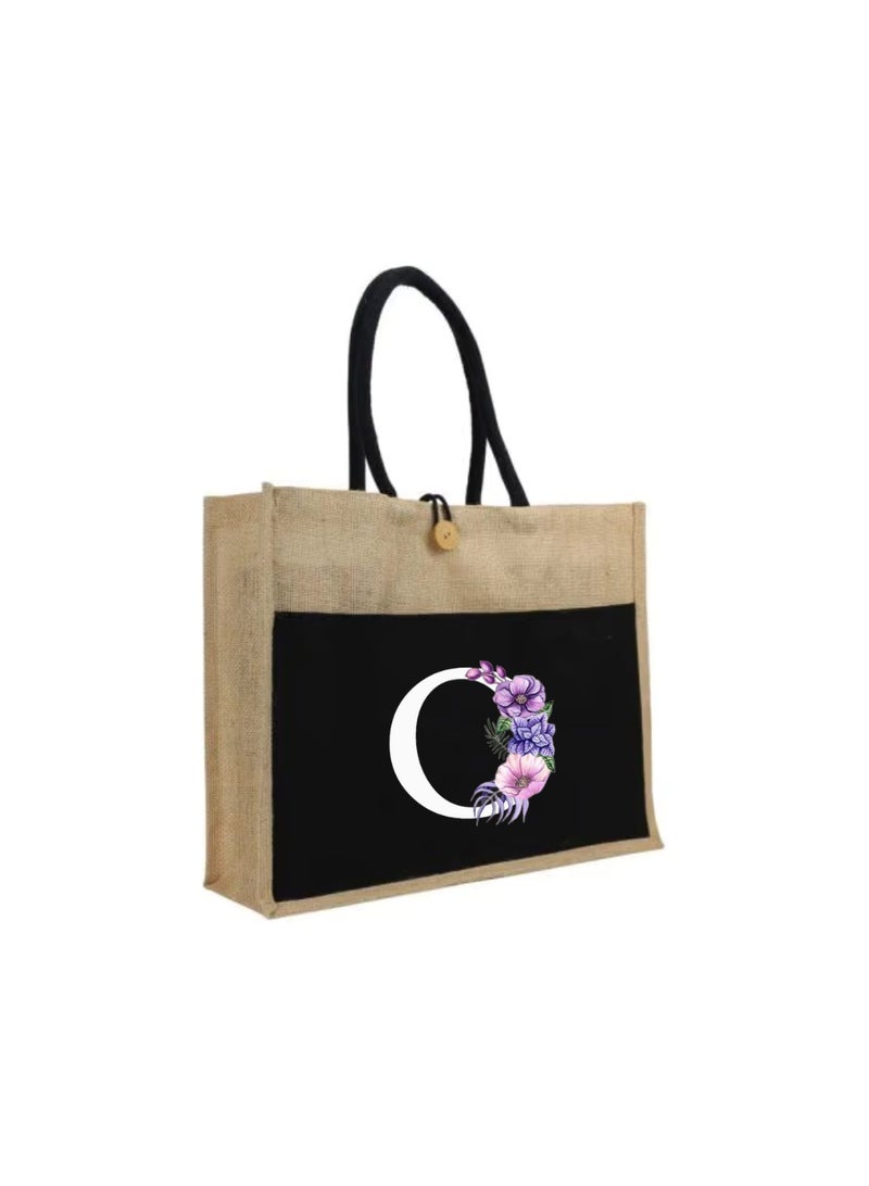 PRINTSHOP4ME Jute Bag Initial Letter Printed Design–Reusable,Durable Tote Bag For Gifting Or Everyday Use|Used For Festive Celebrations&Gifts For Special Person - Image 1