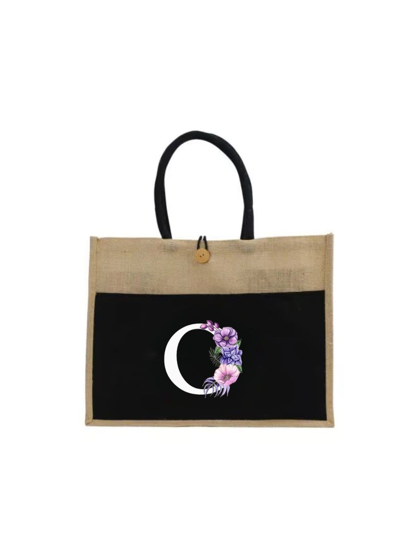 PRINTSHOP4ME Jute Bag Initial Letter Printed Design–Reusable,Durable Tote Bag For Gifting Or Everyday Use|Used For Festive Celebrations&Gifts For Special Person - Image 2