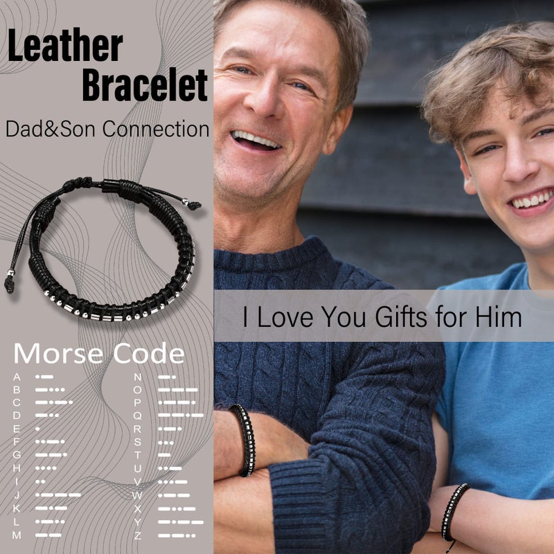 Btysun Valentines Gifts for Men, Valentines Day Gifts for Him Boyfriend Husband Gift for Men Fathers Day Bracelets Morse Code I Love You Gift for Him Dad Leather Bracelet Best Friend Birthday Christmas Jewelry - Image 3