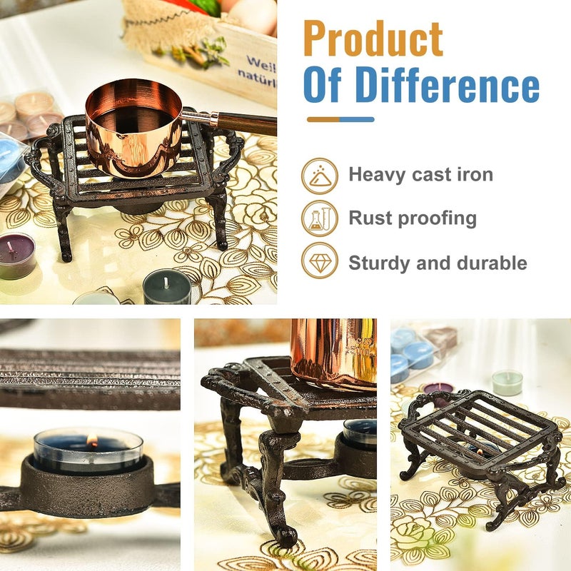 Sungmor Heavy Duty Cast Iron Teapot Dish Warmer Stable Holder for Tealight Stand | Tealight Warmer Decorative Stove for Villa Yard Balcony-Square - Image 4