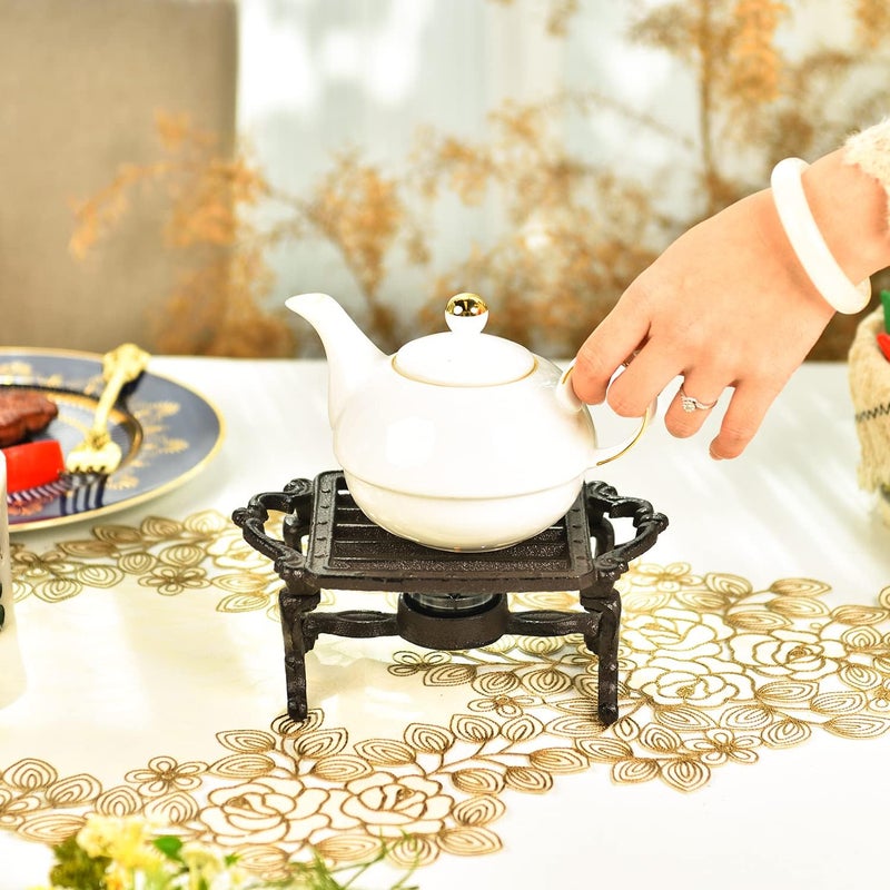 Sungmor Heavy Duty Cast Iron Teapot Dish Warmer Stable Holder for Tealight Stand | Tealight Warmer Decorative Stove for Villa Yard Balcony-Square - Image 2