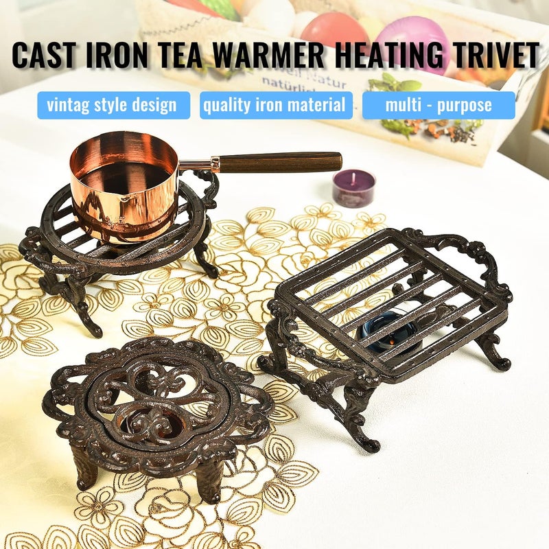 Sungmor Heavy Duty Cast Iron Teapot Dish Warmer Stable Holder for Tealight Stand | Tealight Warmer Decorative Stove for Villa Yard Balcony-Square - Image 3