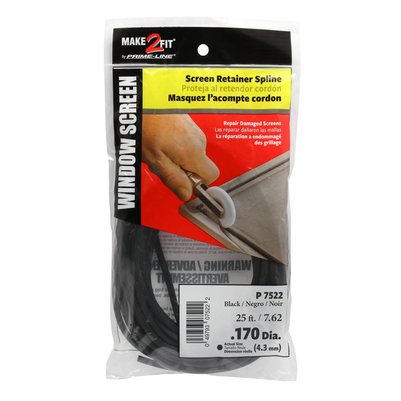 PrimeLine P 7522 Screen Retainer Spline 0170 In 25 ft Black 1 Roll