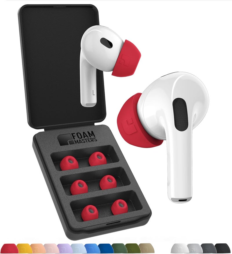 AutoLine Pro أطراف أذن فوم ماسترز فائقة الجودة من رغوة الذاكرة لـ AirPods Pro الجيل الثالث فقط | 3 أزواج | إصدار جديد | تثبيت آمن | راحة فائقة | عزل صوت أفضل | أطراف بديلة، أحمر - صغير - Image 1