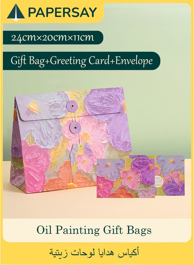 PAPERSAY 24cm Oil Painting Style National Day Gift Bag, Birthday Gift Box, Envelope Packaging Bag, Creative Paper Gift Bag, Holiday Gift Box, Gift Bag - Image 1
