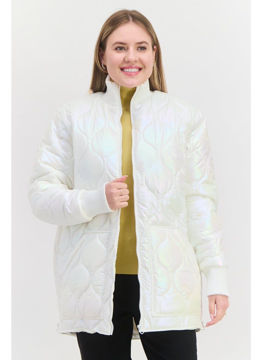 Asos 4505 - Women Quilted Puffer Jacket, White - Image 1