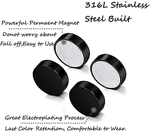 SIISPRI YZstyle 4-5 Pairs 6-12mm Black Stainless Steel Magnetic Fake Gauges Earring Studs for Men Women Non Pierced Earrings,Hypoallergenic (Black(6-12mm 4 pairs)) - Image 2