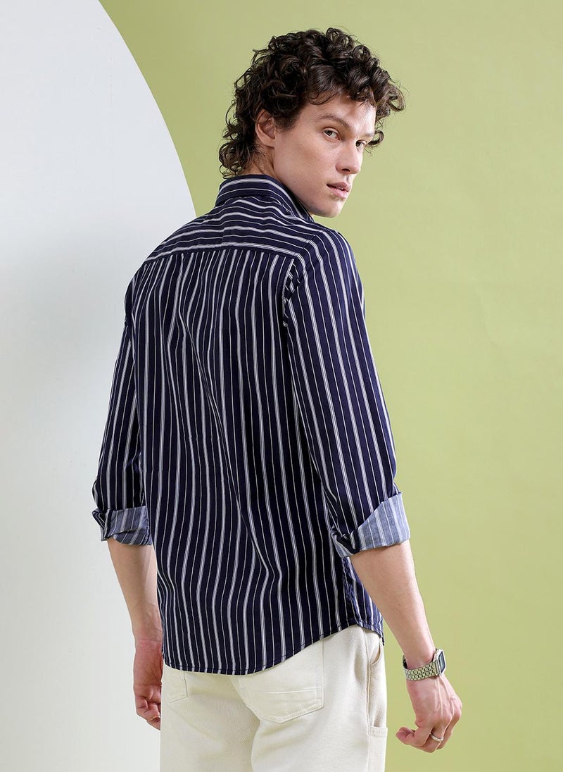 The Indian Garage Co Men Slim Fit Multi Striped Full Sleeves Cutaway Collar Casual Shirt - Image 2