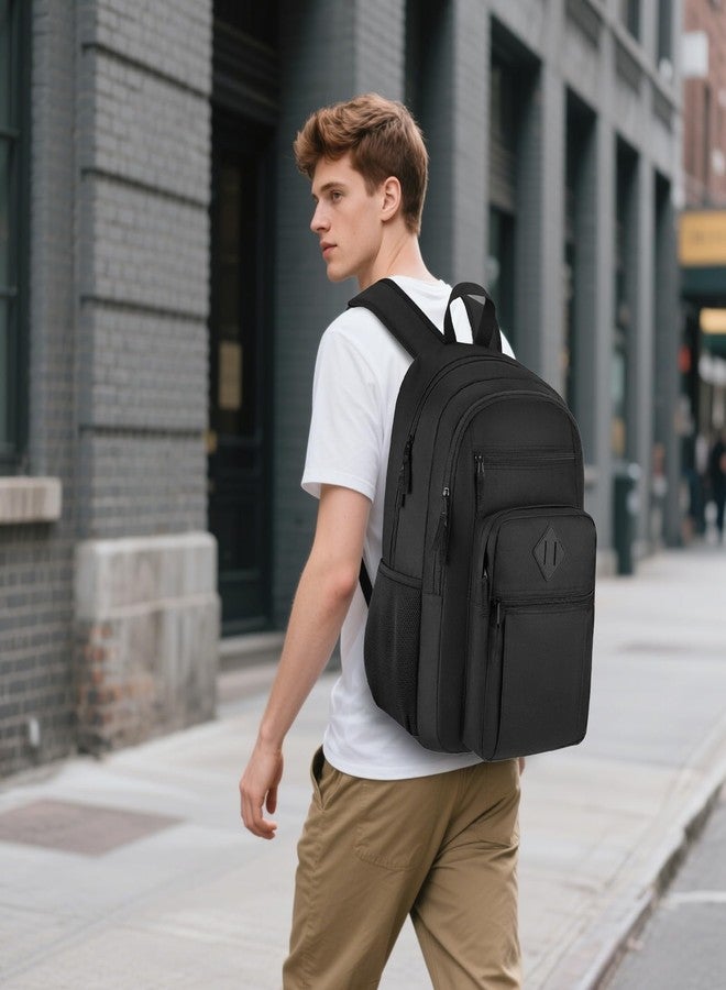 ZUBOND Unisex Black Backpack for School, Lightweight Boys Girls Backpack Fits 15.6 Inch Notebook, Water Bottle Pocket - Ideal for Teens, College Students, Adults - Image 4