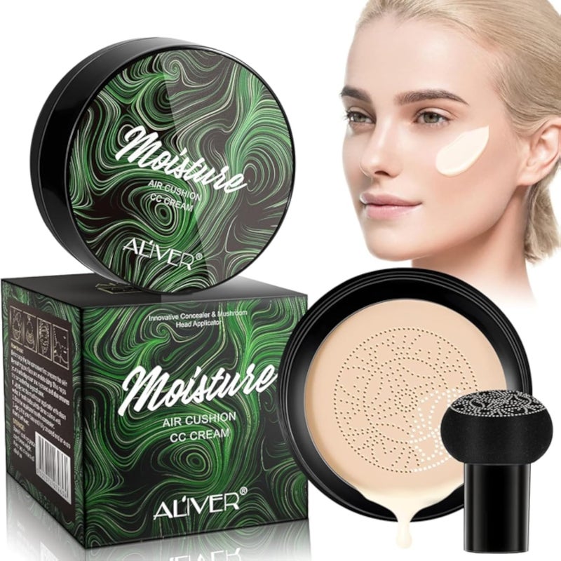 fashion mania Mushroom Head Air Cushion CC Cream Foundation, BB Cream Concealer Makeup Lasting Moisturizing Pigment, Even Skin Tone for All Skin Types (Ivory white)