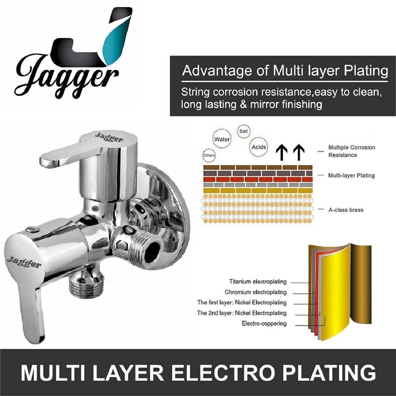 JAGGER صمام زاوية مزدوج 2 في 1 من النحاس الكامل JTO2217 للحمام/المرحاض لتوصيل الصنبور أو الخزان مع شريط تفلون وفلانج حائط (مارك) - Image 3