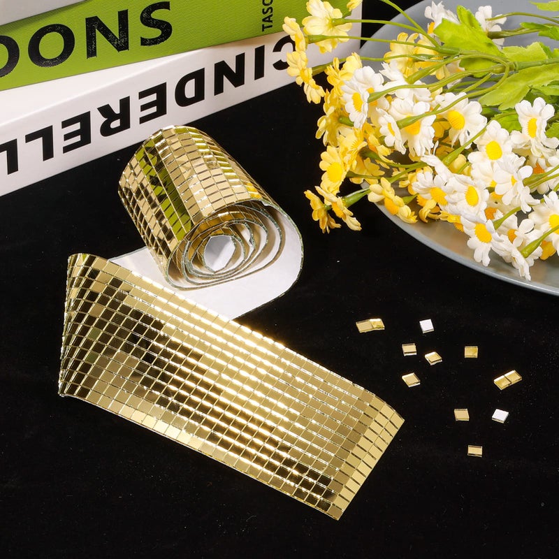 PP OPOUNT 2360 Pieces Self Adhesive Mosaic Tiles, Gold Disco Tiles, Square Glass Mosaic Mirror for Craft Decoration, DIY Disco Ball, Vase, Photo Frame (5 x 5 mm) - Image 5