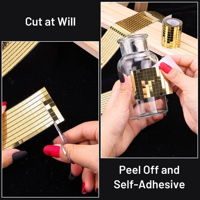 PP OPOUNT 2360 Pieces Self Adhesive Mosaic Tiles, Gold Disco Tiles, Square Glass Mosaic Mirror for Craft Decoration, DIY Disco Ball, Vase, Photo Frame (5 x 5 mm) - Image 4