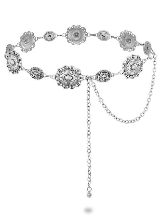 سوزدي حزام SUOSDEY الغربي للنساء، حزام معدني فضي اللون بخصر، مناسب لفساتين البوهو والجينز وملابس حفلات موسيقى الريف. - Image 1