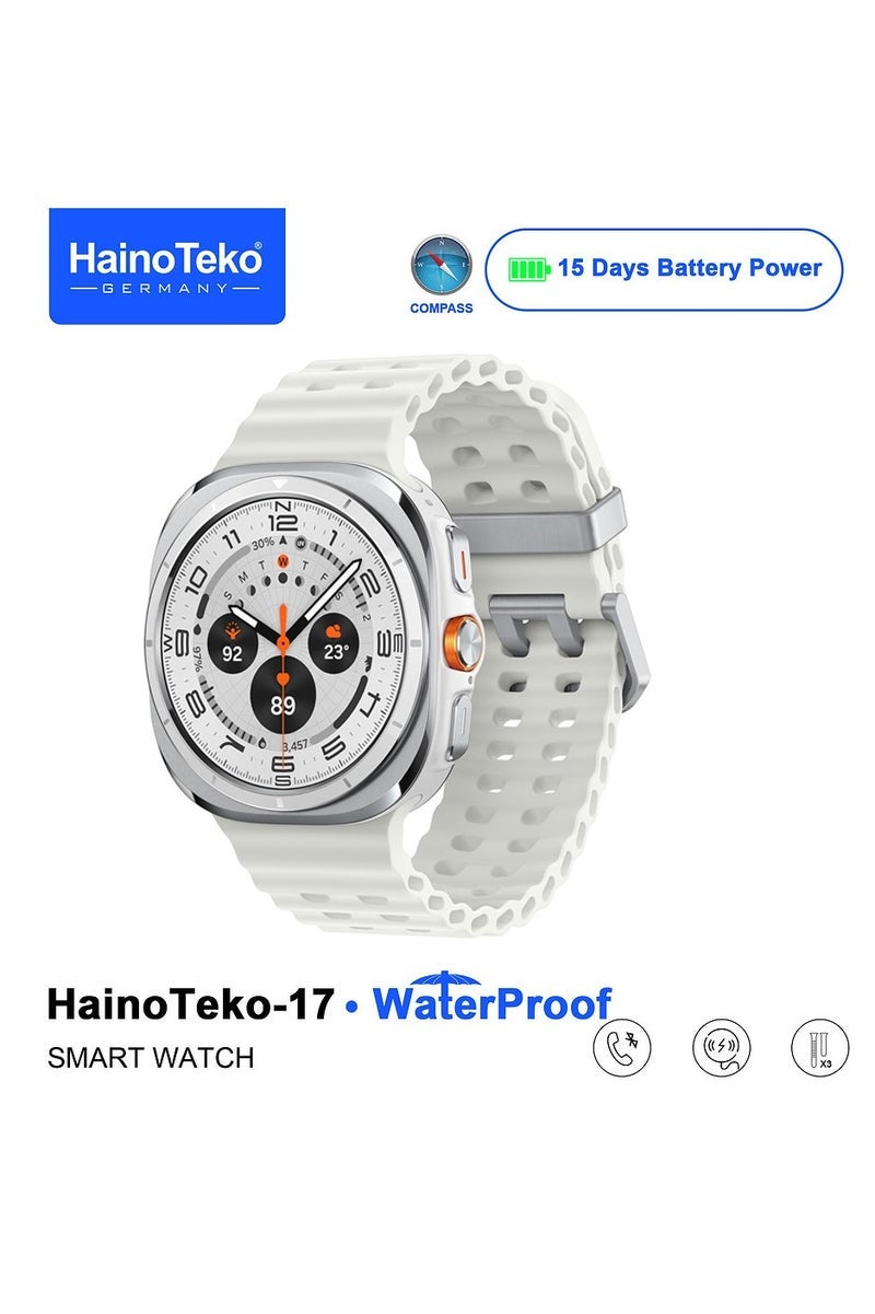 Haino Teko HainoTeko-17 Waterproof Smartwatch with Vibrant AMOLED Display – Includes 3 Pairs of Interchangeable Straps for Versatile Style – Built-in Compass and GPS Support for Outdoor Adventures – Durable Silver Design Suitable for Ladies and Gents – Fitness & Smart Notifications - Image 2