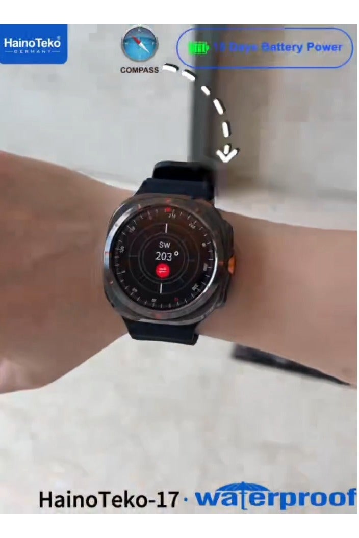 Haino Teko HainoTeko-17 Waterproof Smartwatch with Vibrant AMOLED Display – Includes 3 Pairs of Interchangeable Straps for Versatile Style – Built-in Compass and GPS Support for Outdoor Adventures – Durable Silver Design Suitable for Ladies and Gents – Fitness & Smart Notifications - Image 4
