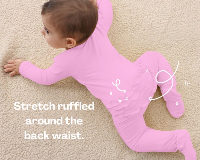 GUISBY Lightweight Long Sleeve Pajamas Baby, Ruffle Footie with Zipper Pink 0-3 Months - Image 2