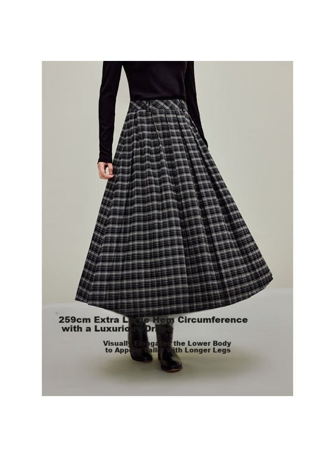 Inman Vintage Brushed Plaid Pleated Skirt Autumn Women's New High Waist A-line Skirt Gray Black Plaid XL - Image 3