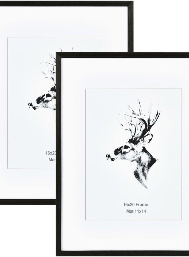 Yaetm Black Wood 16x20 Picture Frame Matted to 11x14 Set of 2, Solid Wood Black Poster Frame 16 by 20 inches, Wall Gallery Frames for Wall Mounted (2 pack, Black) - Image 1