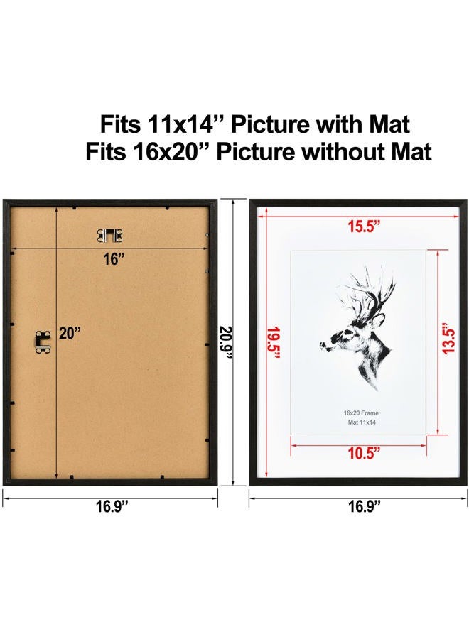 Yaetm Black Wood 16x20 Picture Frame Matted to 11x14 Set of 2, Solid Wood Black Poster Frame 16 by 20 inches, Wall Gallery Frames for Wall Mounted (2 pack, Black) - Image 2